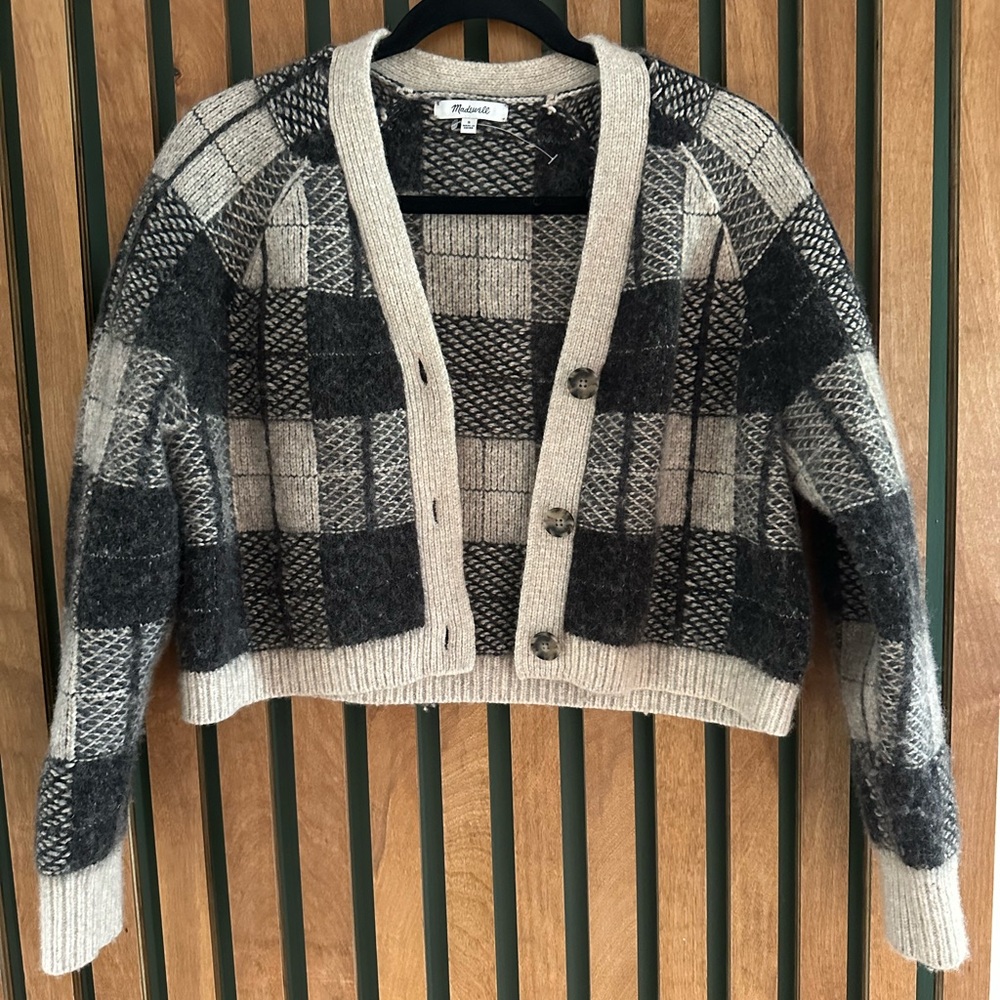 Plaid Button-Up Cardigan Sweater